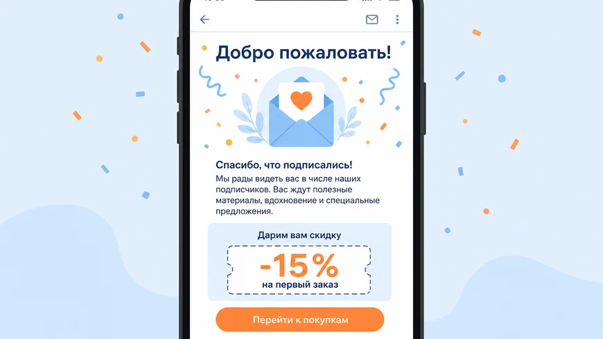 Пример welcome-письма триггерной рассылки на экране смартфона