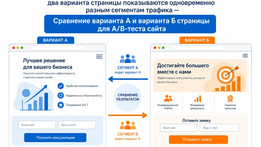Сравнение варианта А и варианта Б страницы для A/B-теста сайта