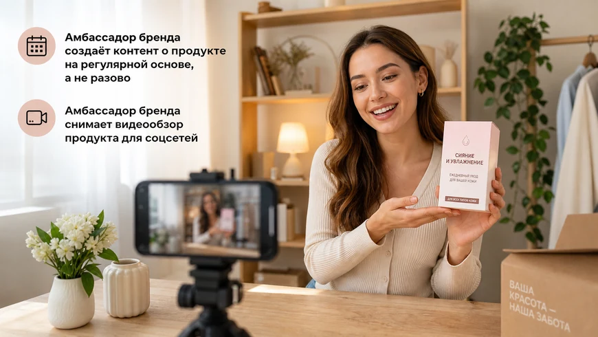 Амбассадор бренда снимает видеообзор продукта для соцсетей