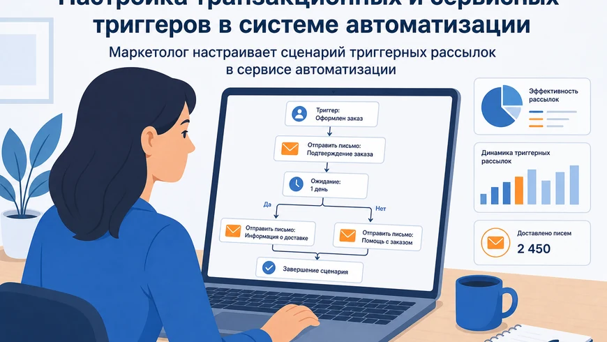 Маркетолог настраивает сценарий триггерных рассылок в сервисе автоматизации