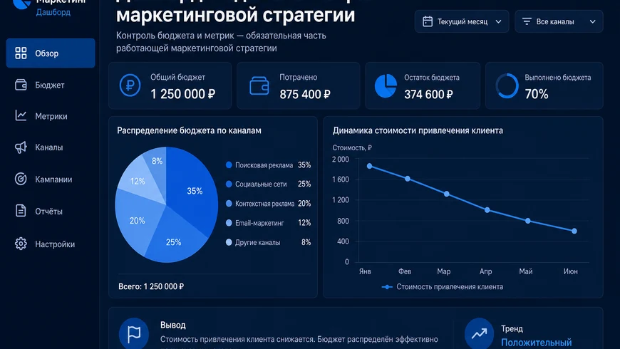 Дашборд бюджета и метрик маркетинговой стратегии