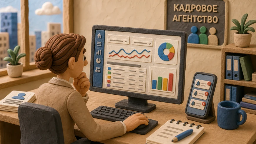 Специалист кадрового агентства анализирует рекламные кампании в Яндекс Директ